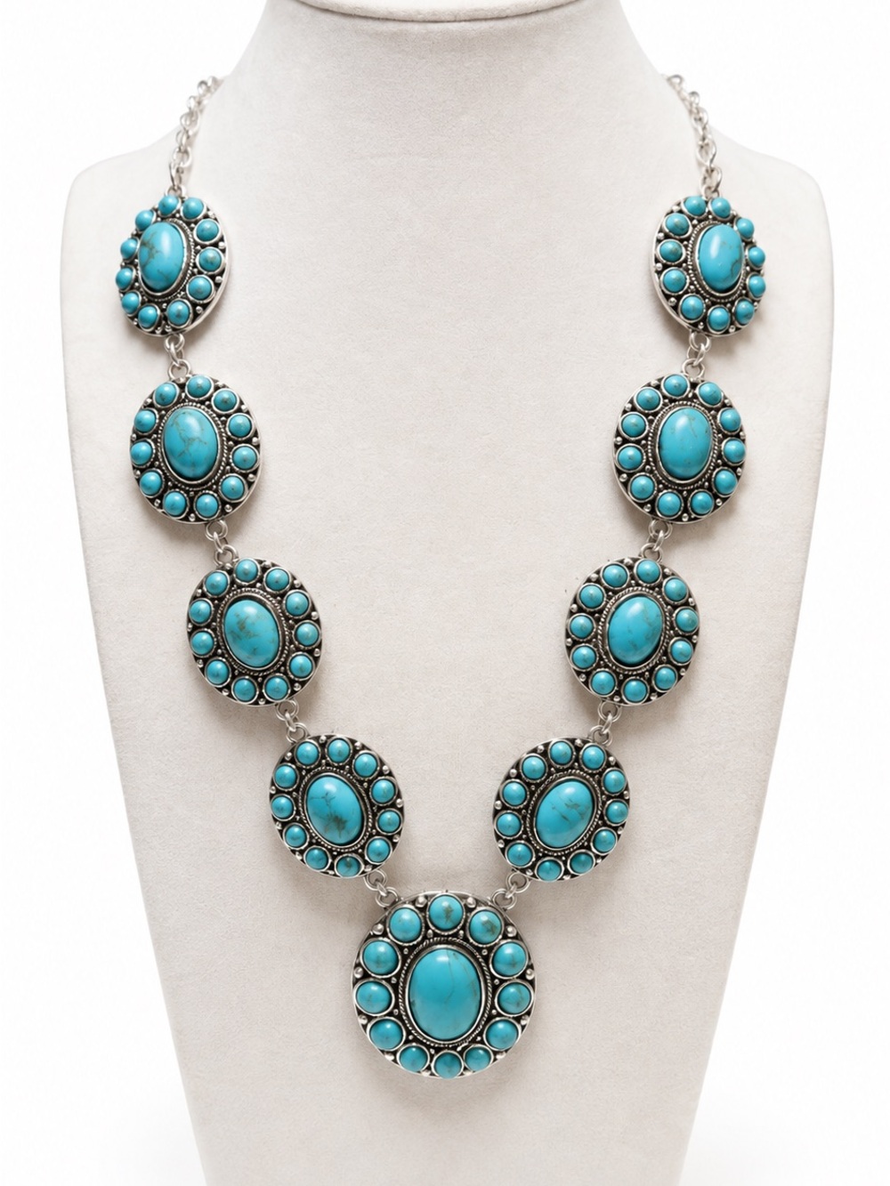 Turquoise Oval Concho Statement Necklace - Women Jewelry